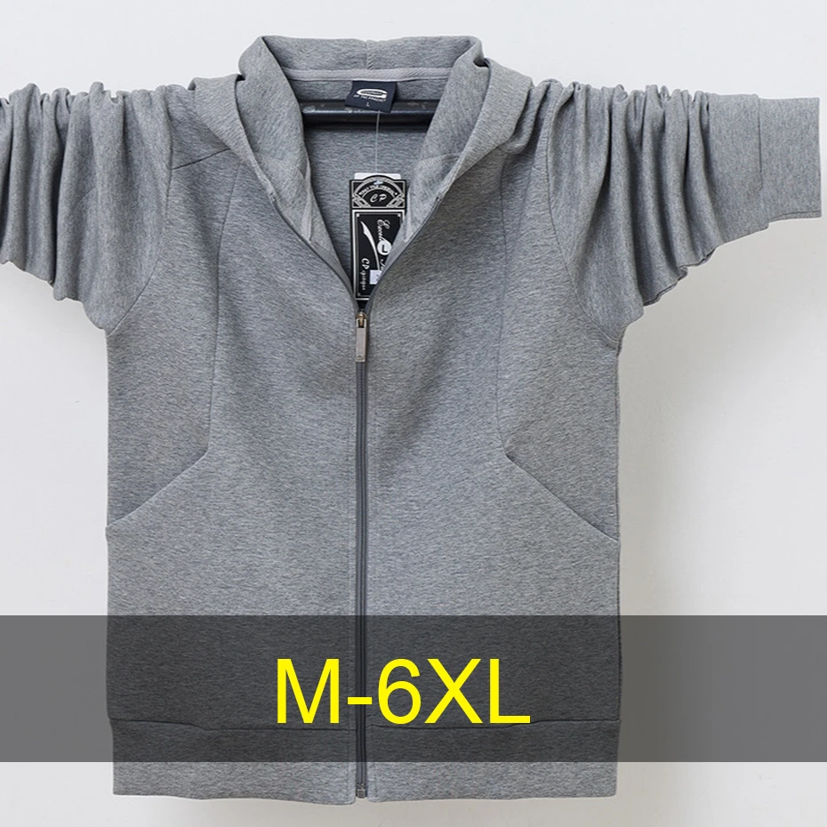 

6XL Plus Size Zipper Hoodie Men Fashion Casual Solid Color Hoodie Jacket Male Big Size Hoodies