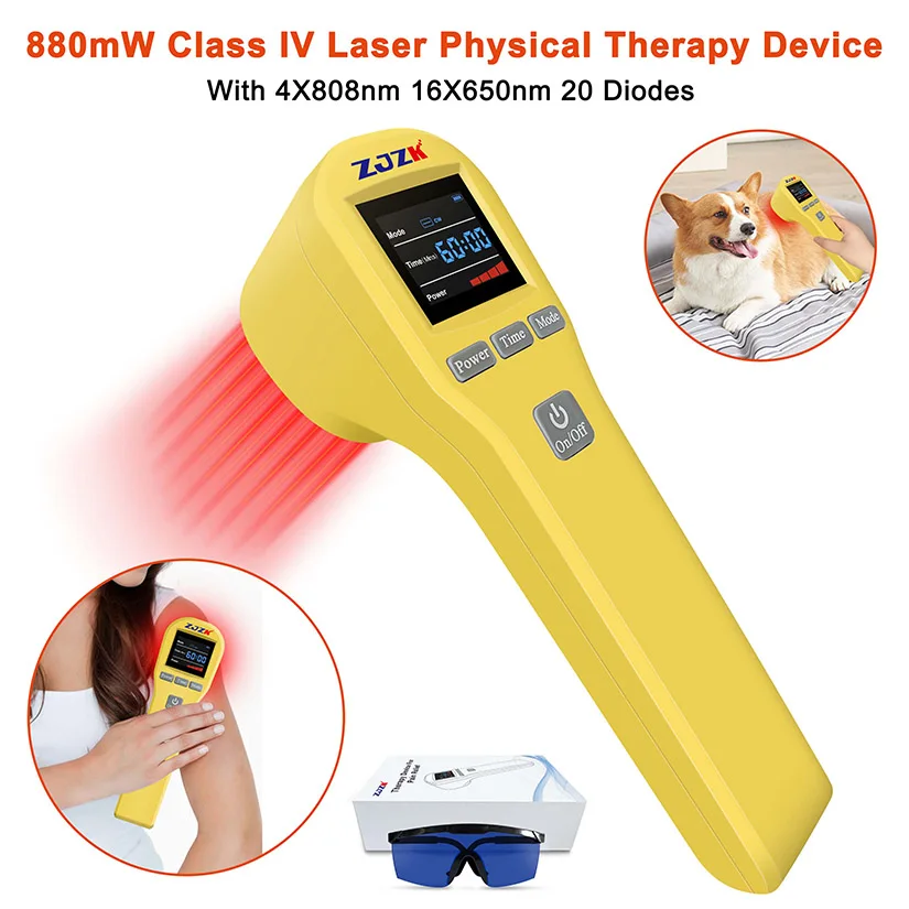 

Portable Laser Therapy for Ligament Injury Bone Spur Treatment Heel 4x808nm+16x650nm 20 Diodes 880mW Pulse and Continuous Modes