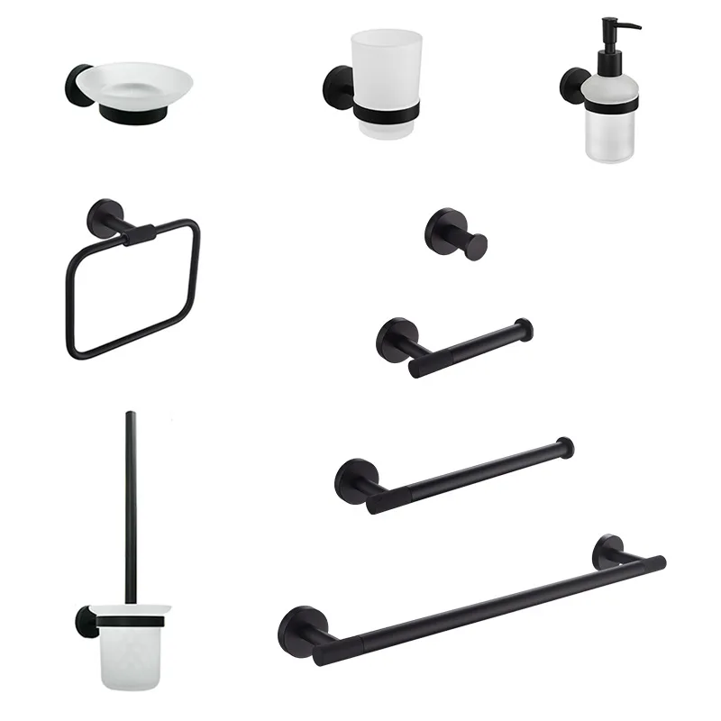 

Matt Black Towel Bar, Paper Towel Rack, Clothes Hook, Toilet Brush, Soap Dispenser, Brass Knurled Bathroom Accessories