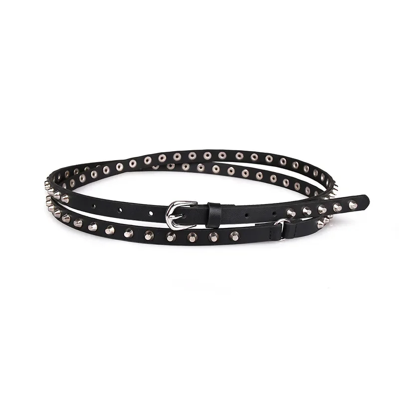 Trendy Women\'s Belt with Hollow Rivets High-quality PU Belt Slim Fit High-end Belt Daily Clothing Fashion Casual Wear