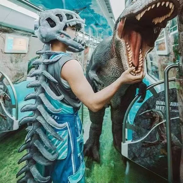 Dzieci Dorosły Spinozaur Pluszowy Strój Dinozaura na Halloween Imprezę Zabawny Realistyczny Kostium Szkieletu Dinozaura 3D z Przedłużeniem Kręgosłupa