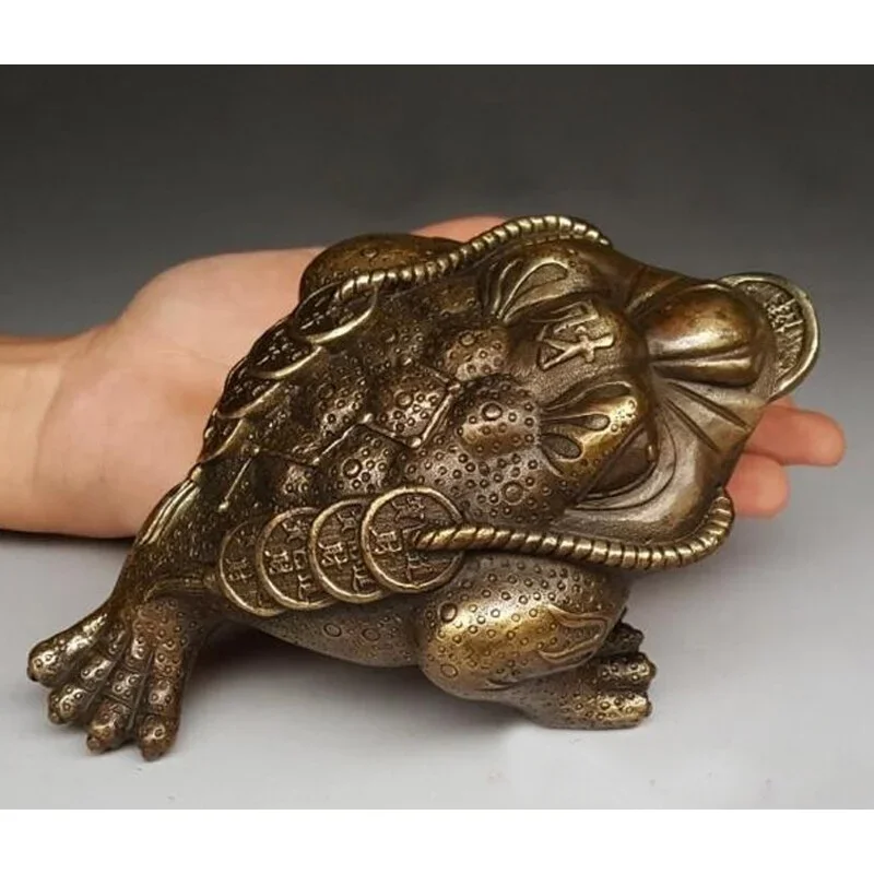 Antique Bronze 3 legged 7 stars Lucky fortune Jin Chan toad Feng Shui Statue