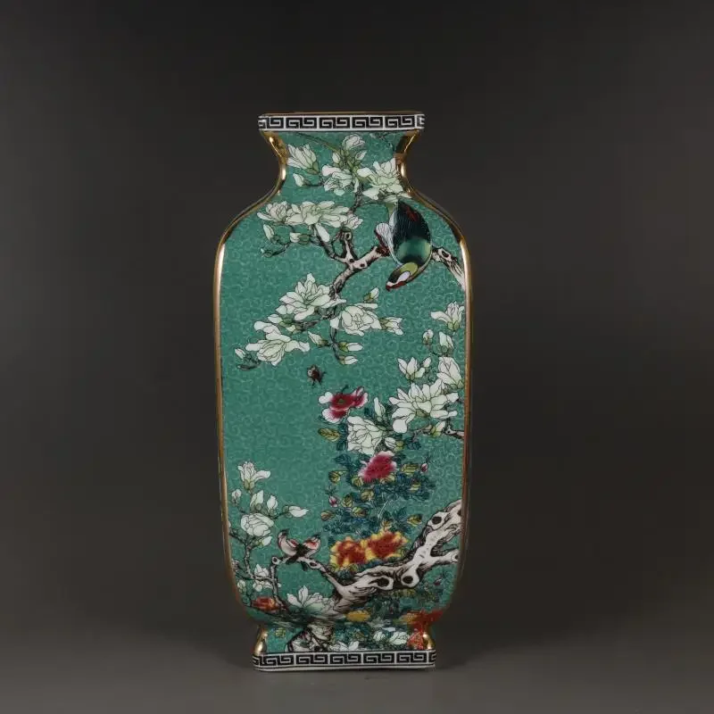 

Vase purely handmade new Chinese style enamel-colored ceramics painted square bottle imitation antique home desktop ornament 1Pc