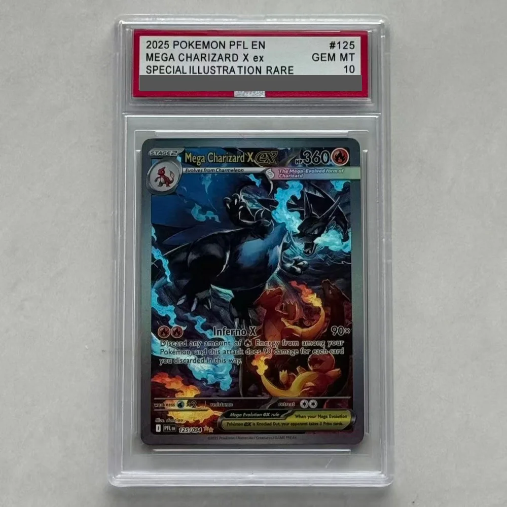 DIY TCG Collection Card Rating Card 2025 PFL EN 125/094 MEGA CHARIZARD X ex Copy 10Points Rating Card Anime Game Gift Toy