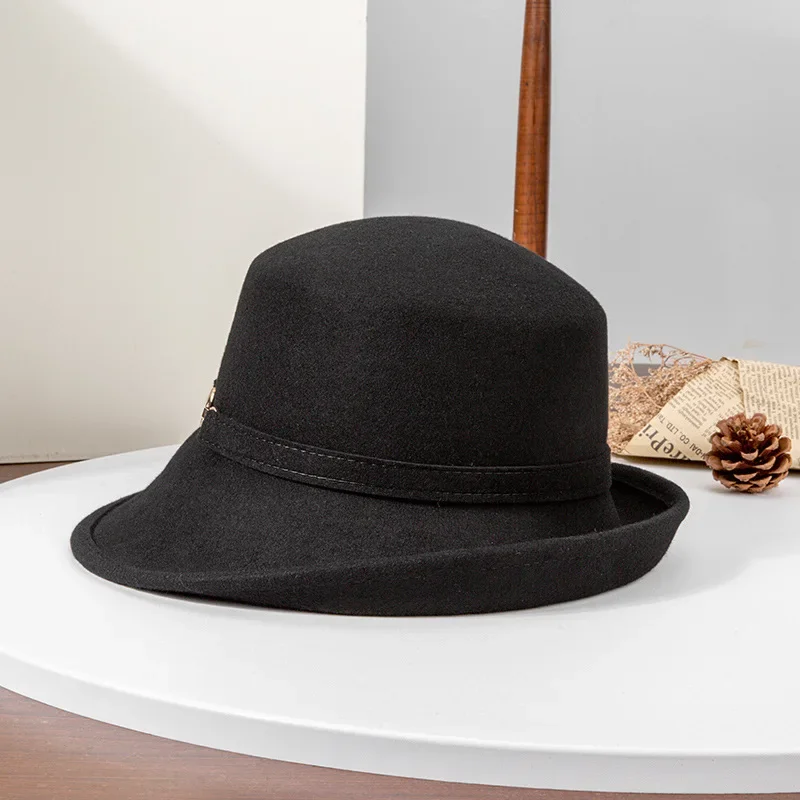 New British Style Wool Fedora Hats  Men Women Roll Up Brim Homburg Gentleman Church Jazz Hat Party Dress Cap