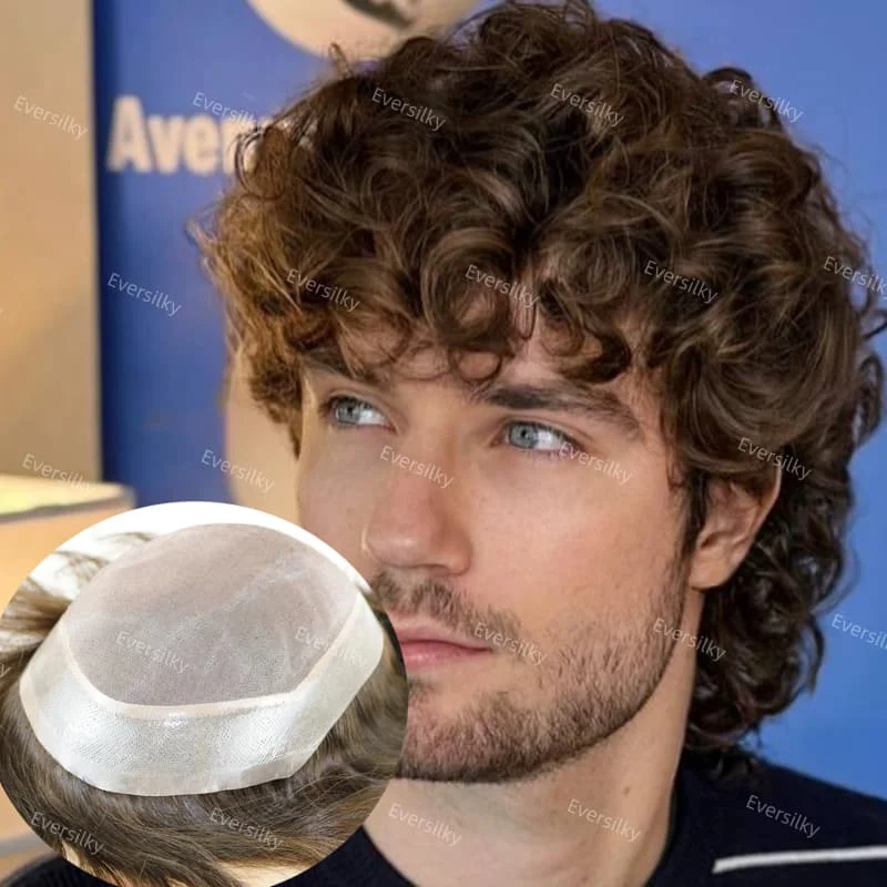 

15mm 18mm 20mm curly Man Prosthesis Hair wig Fine Mono& NPU male wig #1#1b#2#3#4 black brown hair wig Men's Capillary Prosthesis