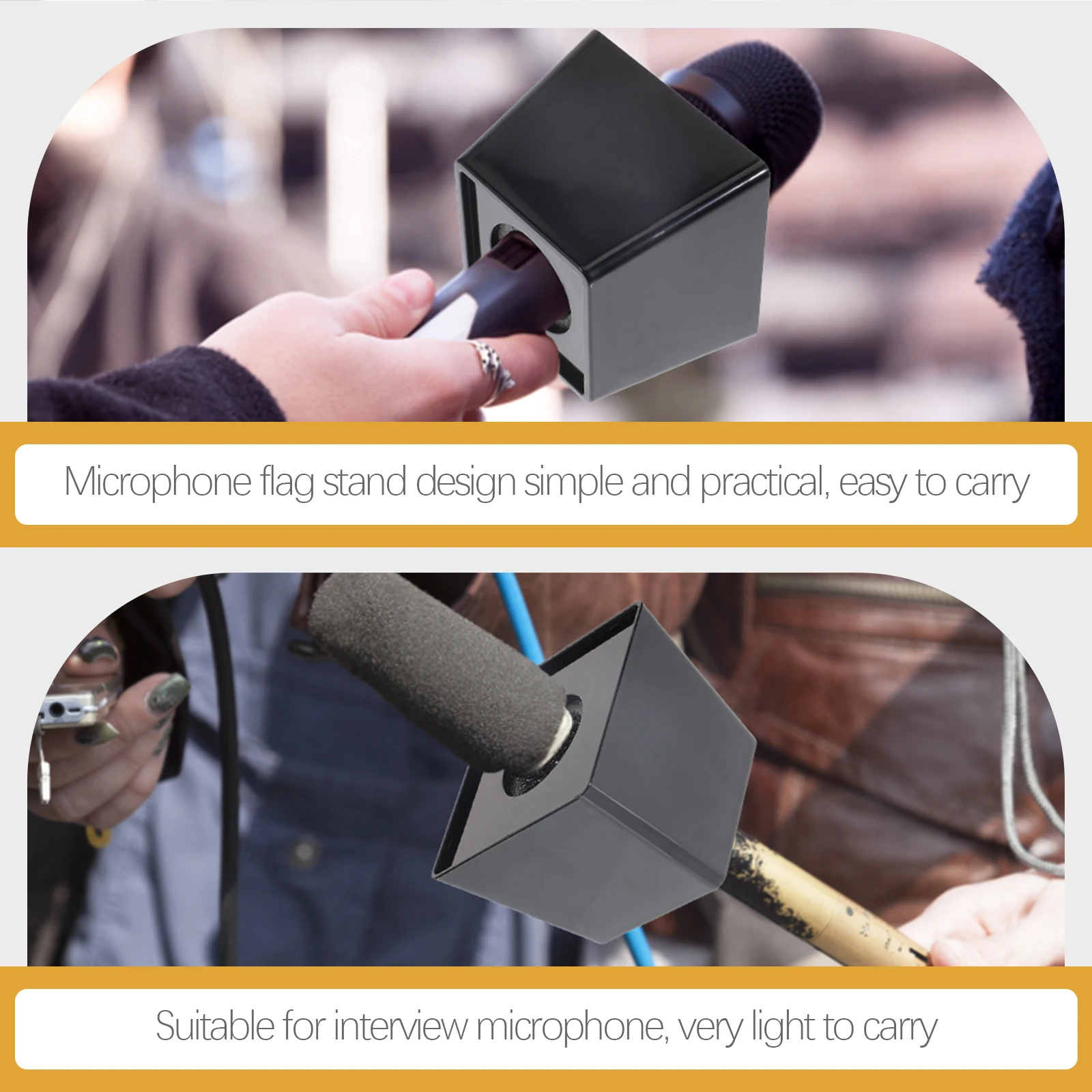 

Premium Interview Microphone Stand Trapezoid Abs Logo Station Durable Mic Flag Holder For Broadcasting Video Studio Use