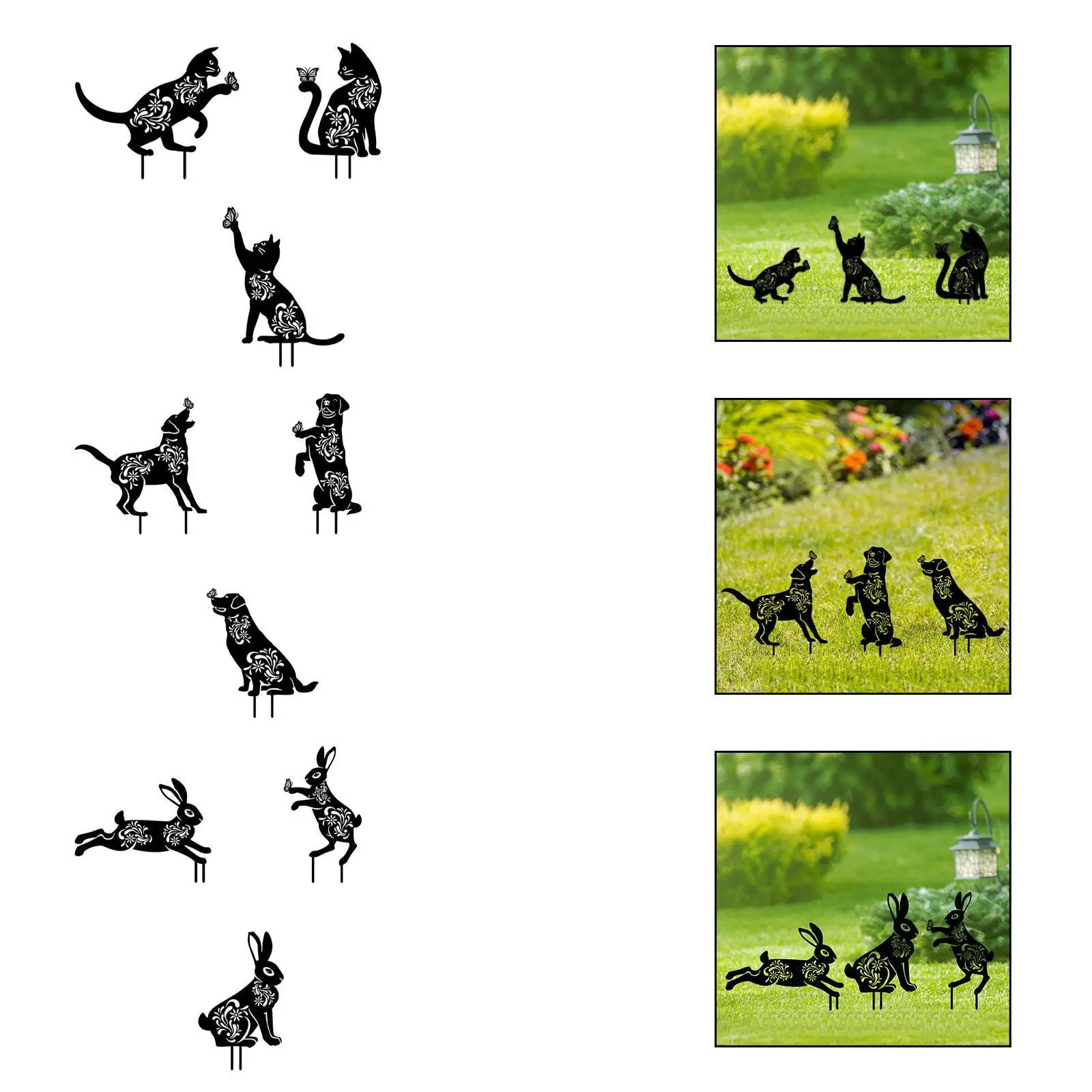 

3Pcs Animal Shape Garden Decorative Stakes Ideal Gift Silhouette Statues Outdoor Yard Decorations