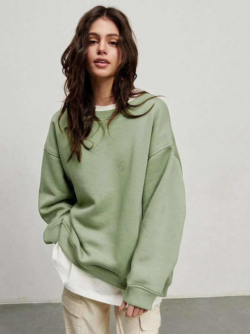 Round Neck Pullover Hoodie Mid Length Alternative Street with Loose Fit Single Regular Thickness Streetwear Women Sweatshirts