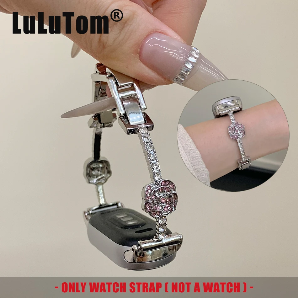 

Ремешок для Xiaomi Mi Band 10 9 8 Pro, ремешок для часов Miband 8Pro 9 Pro, роскошный браслет с камелией и бриллиантами, модный браслет с цветком, браслет