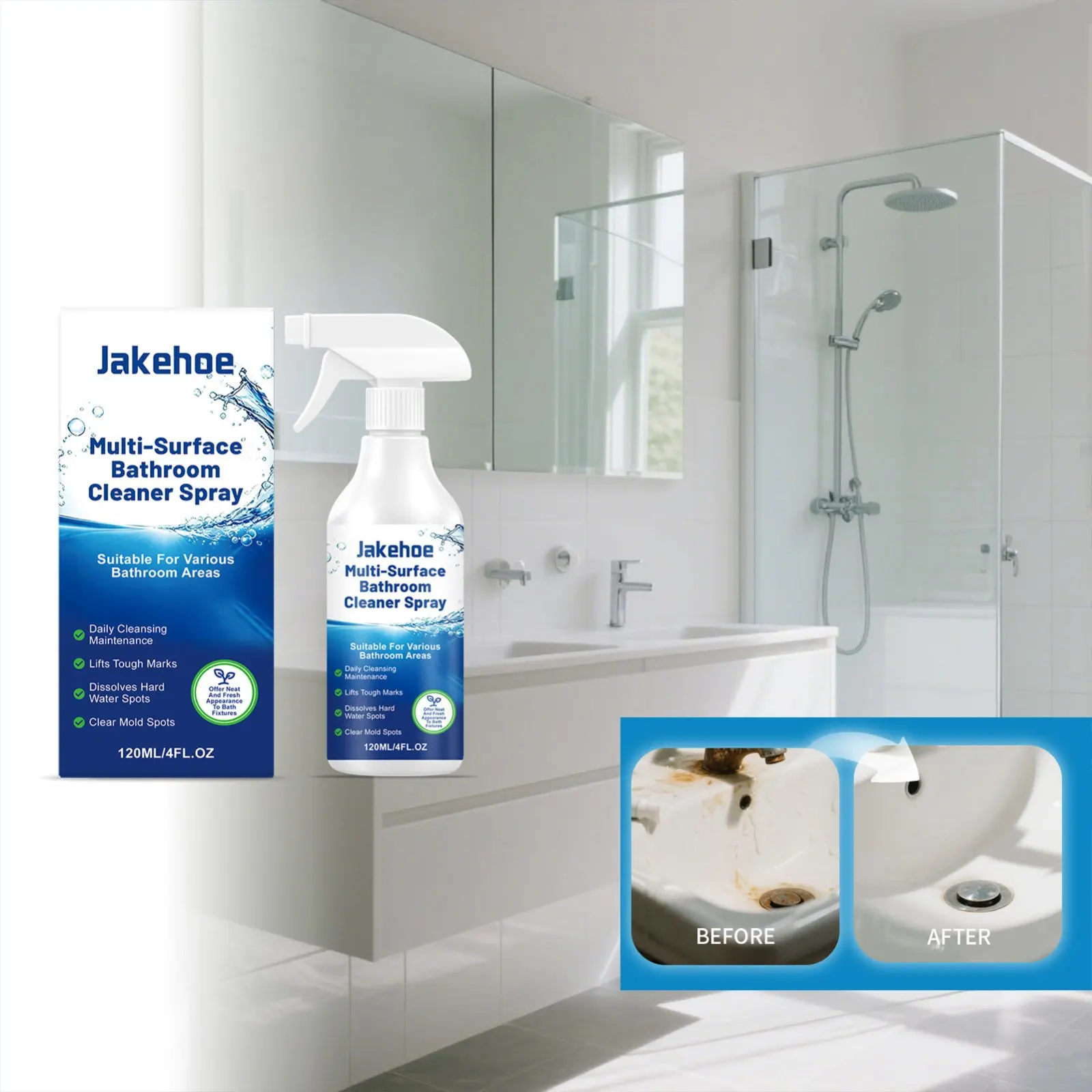 Bathroom Cleaner Spray Powerful Limescale Remover for Home Hotel Cleaning Tile Glass Ceramic Shower Door Descaler 120ml