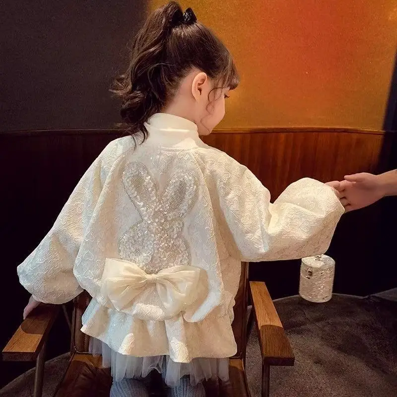Girls' Jacket Spring and Autumn New Style Western Children's Baseball Jacket Girls' Splicing Mesh Princess Coat 110-150CM 4
