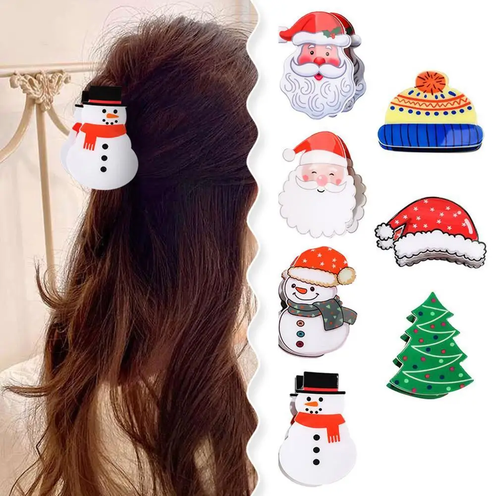 Christmas Transparent Acrylic Hair Clip New Cute Large Barrettes Hairpin Headwear Hair Accessories Hair Claus Santa Claw Y6L0