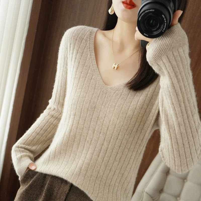 Basic Slim Vคอเสื้อกันหนาวผู้หญิงฤดูใบไม้ร่วงฤดูหนาว 2025 นุ่มเสื้อถักผู้หญิงWarm Pulloverเสื้อกันหนาวผู้หญิง
