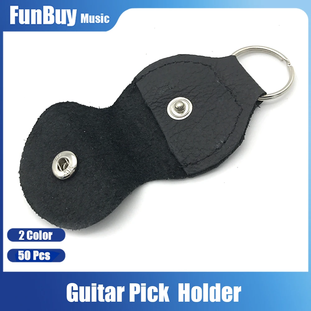 50pcs High Quality Guitar Pick Holder Genuine Leather Guitarra Plectrum Case Bag Keychain Shape Guitar Accessories Black Brown