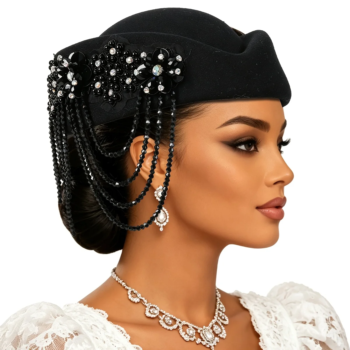 New Style, Elegant, Gentle, British-Style Church Tassel Stewardess Hat, Available in Multiple Colors, Exquisite Workmanship, Suitable for Weddings, Tea Parties, Parties, Dates, Dinner Parties, Celebrations, Etc., a Gre
