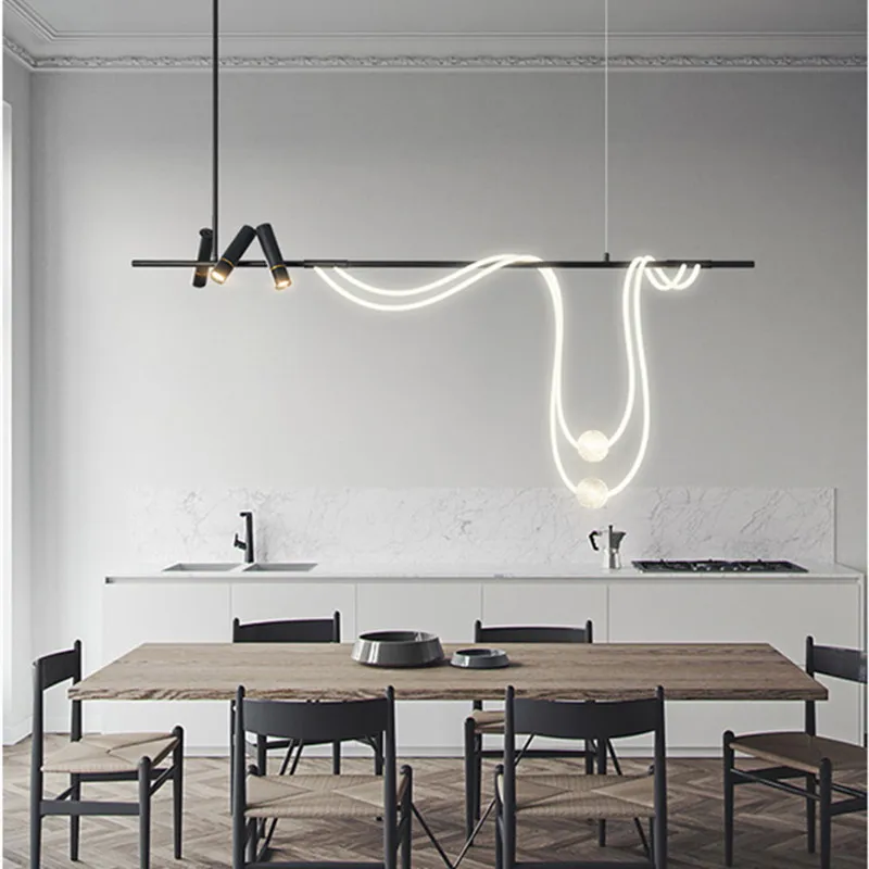 SANDYHA Nordic Long Flexible Hose Pendant Lights with Spotlight Chandeliers Led Lamp for Dining Living Room Lustres Home Decor