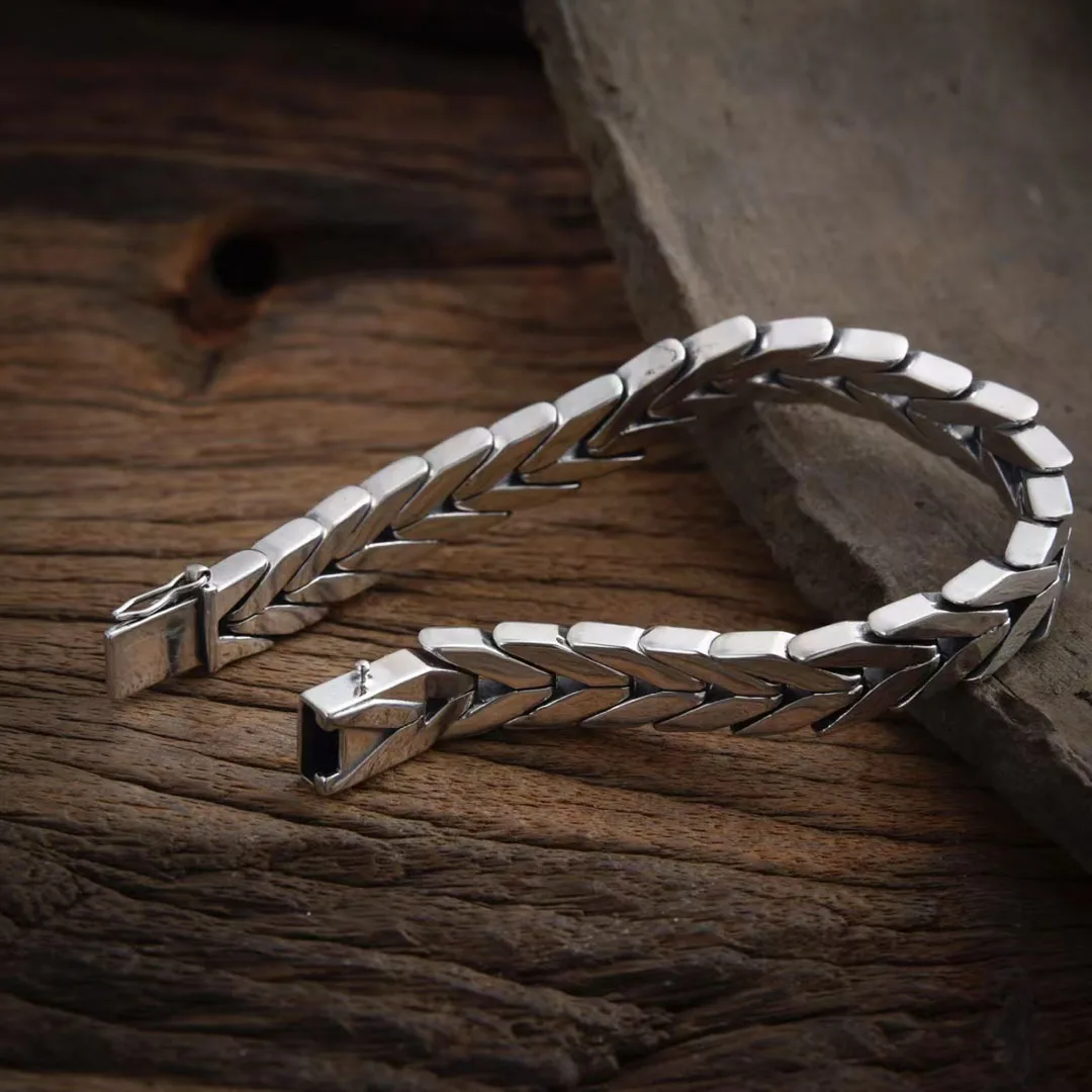 New Wheat-ear Bracelet Personalized Men's Tough Guy Heavy-duty Texture Punk Bracelet Glossy and Simple Bracelet