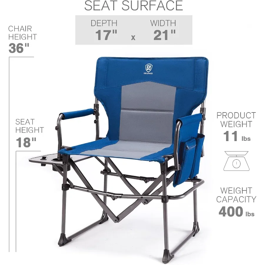 كرسي مدير التخييم مع طاولة جانبية كرسي محمول قابل للطي للاستخدام في الهواء الطلق كرسي حديقة مدمج عالي التحمل مع جيب مدمج