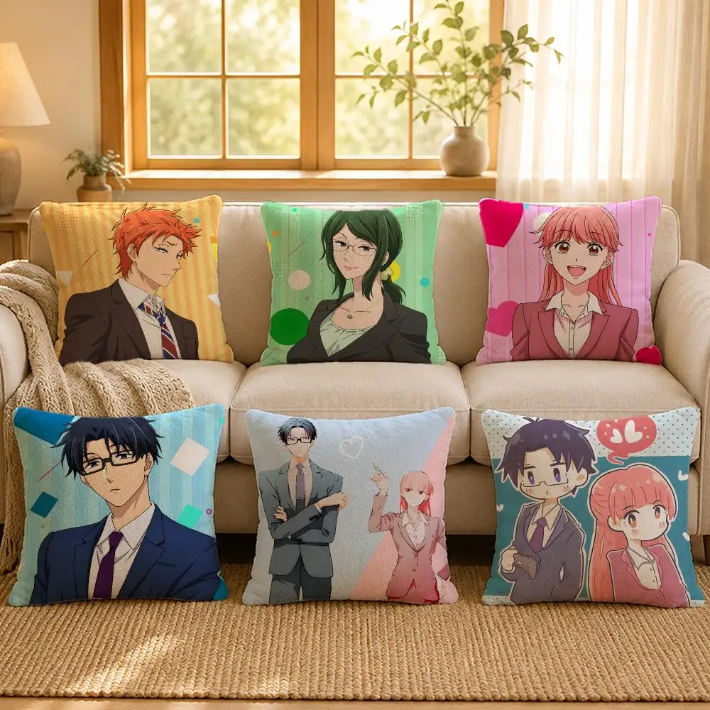 Anime Wotakoi Office Romance Cushion Cover Personalized Short Plush Soft Bedroom Sofa Home Decor Gift