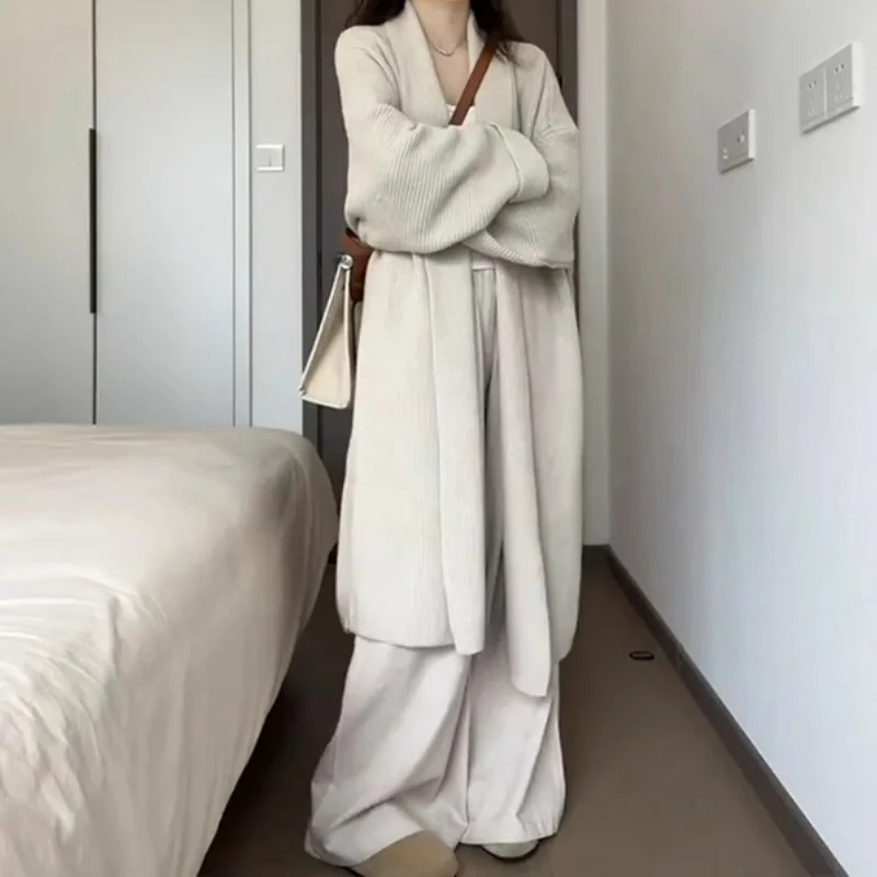 

Mid-Long Cardigans Old Money Womens Fall Fur-Collar Thermal Comfy Kintted Spliced Girls Romantic Crew-Neck Curved Cuffs Outer OL