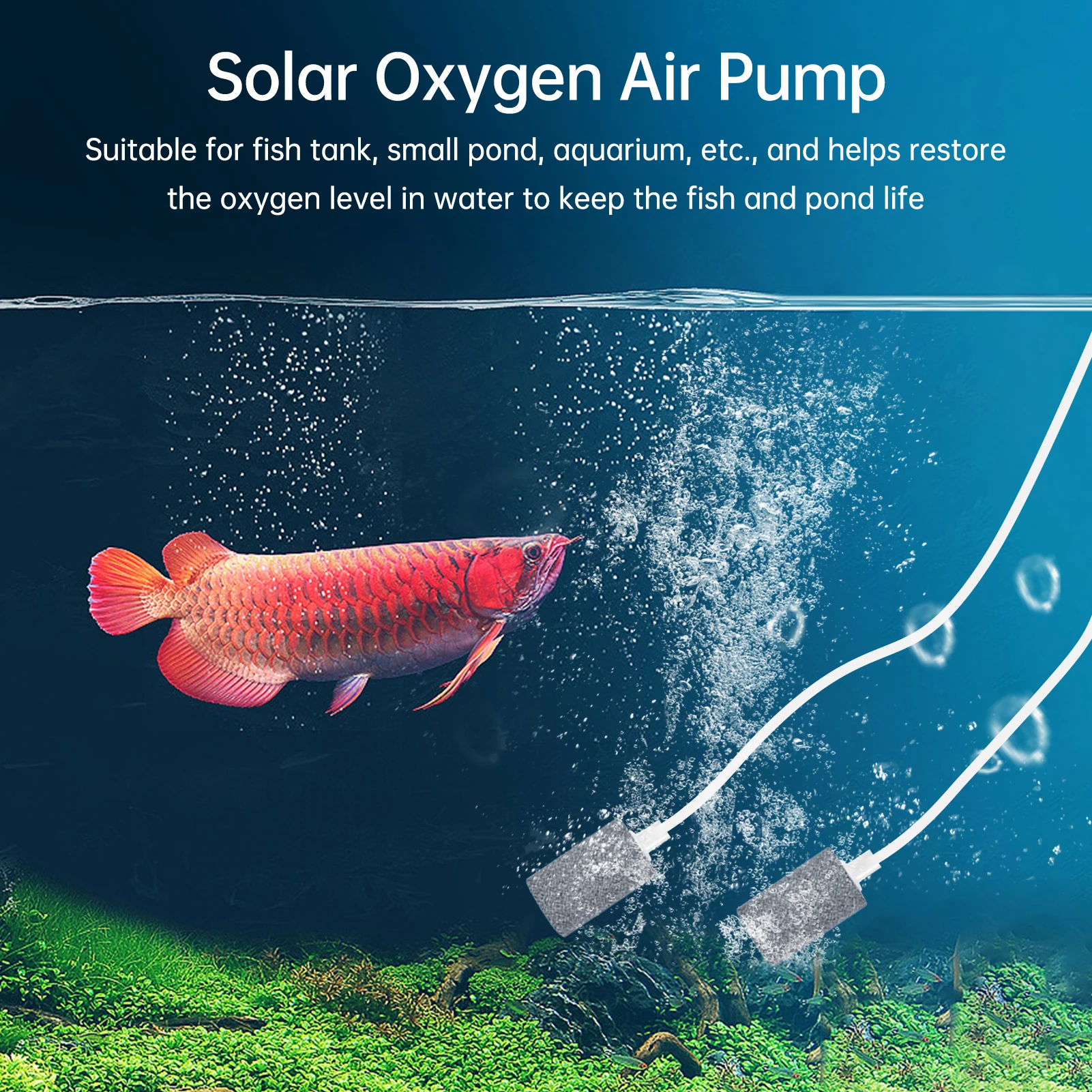 Solar Powered Oxygen Air Pump Kit for Aquarium Fish Tank Oxygenator Aerator with 3W 5V Solar Panel Pipe 2 Air Bubble Stones