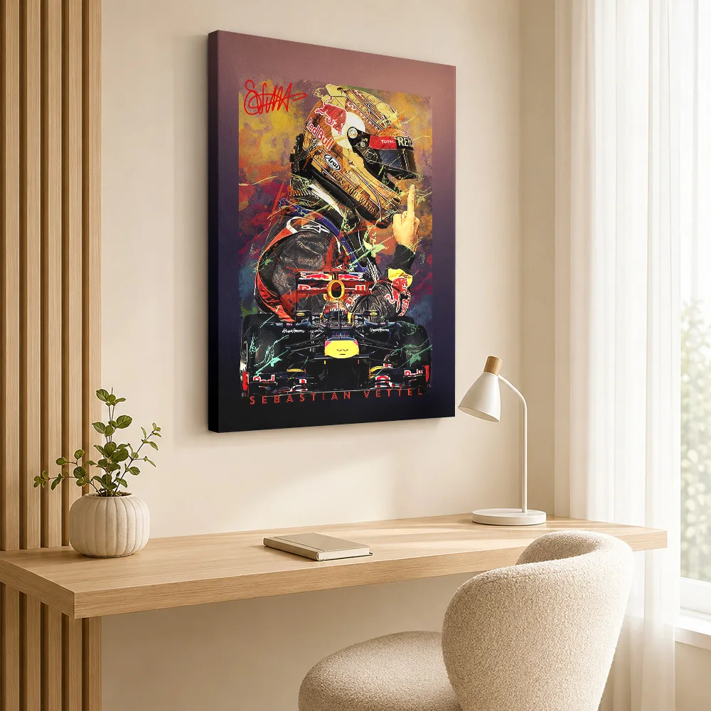 Sebastian Vettel Framed Canvas Poster Customized Retro Automotive Canvas Wall Art for Garage Decor Ready to Hang Gift for Fans