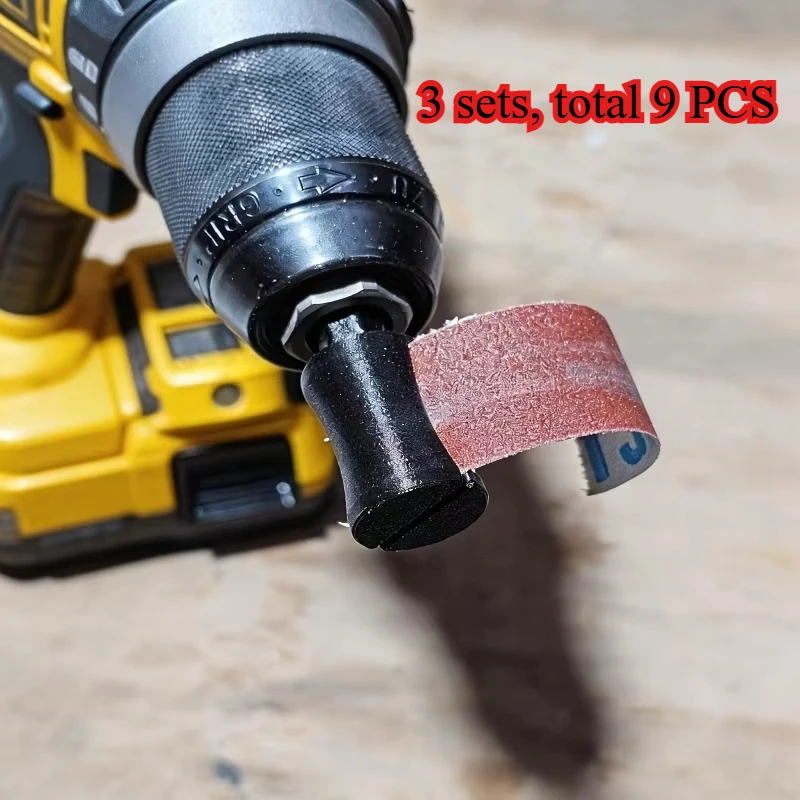 9pcs Screwdriver Grinding Head, 3-in-1 Flat/Concave/Convex Sanding Wheel, Self-Adhesive Trimmable Sandpaper, Winding Accessory