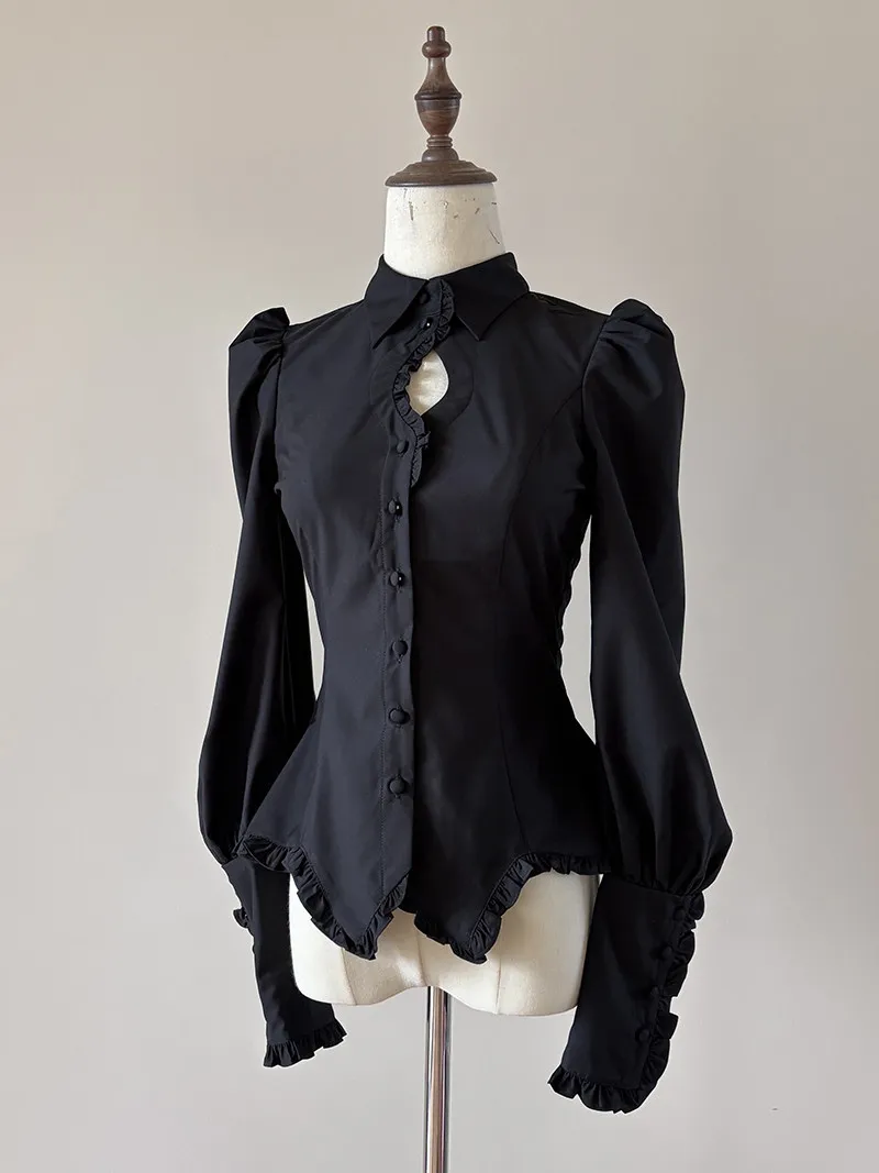 

Shadow Hymn - однотонная рубашка и юбка в стиле готической лолиты с боковой молнией от FlowerFairyDaily