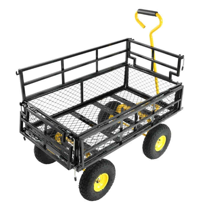 

Многофункциональная садовая тележка с прочным стальным каркасом, съемными сетчатыми бортами и колесами для использования на ферме и в кемпинге