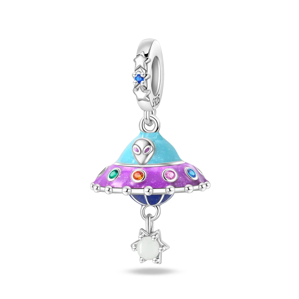 Plated 925 Silver UFO Alien Star Glow In Dark Charms Beads Fit 925 Charms Bracelet Beads Space Jewelry Gifts for Women