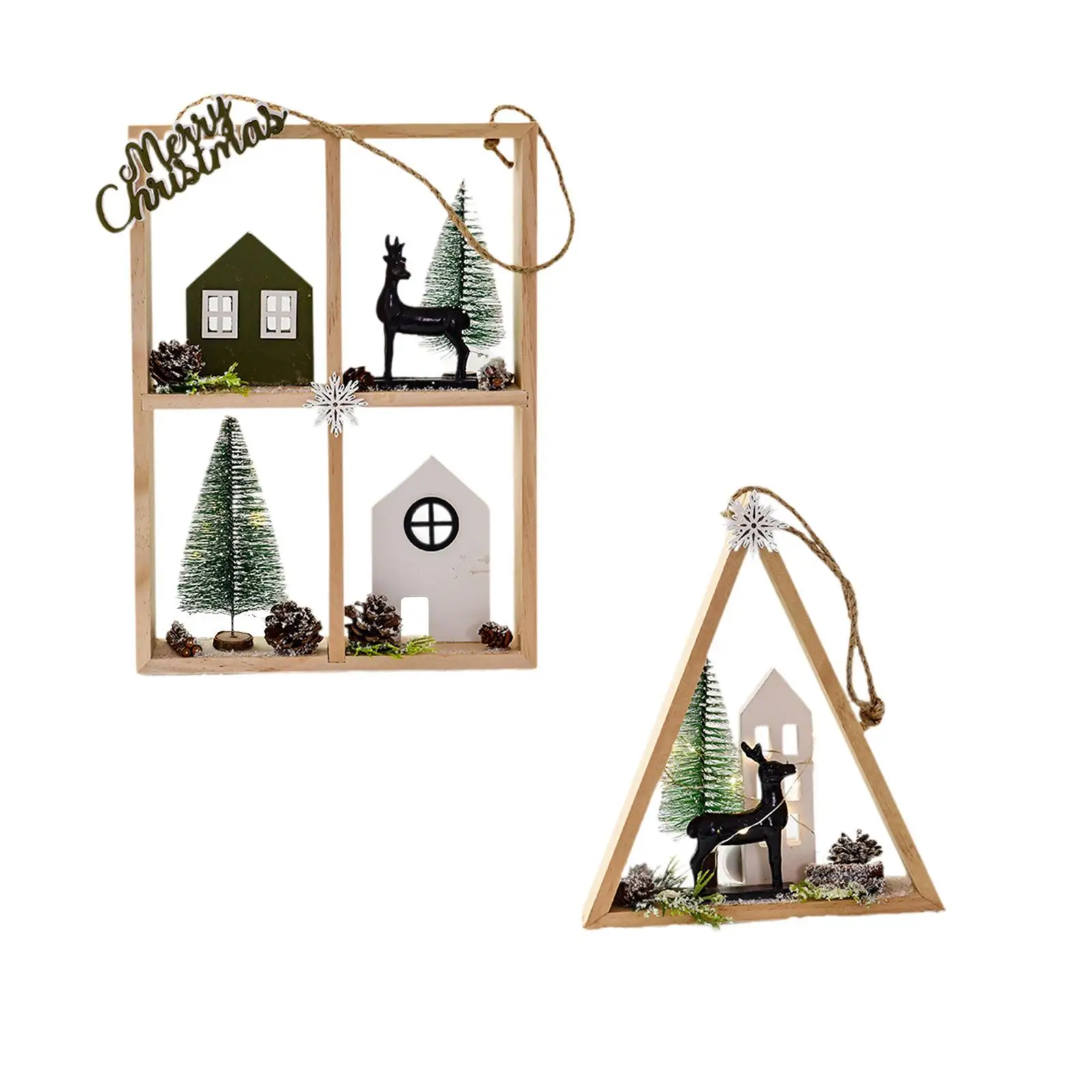 Wood Ornament Christmas Decoration Home Decor Indoor Gifts Hanging Pendant Photo Props for Window Door Office Farmhouse Home