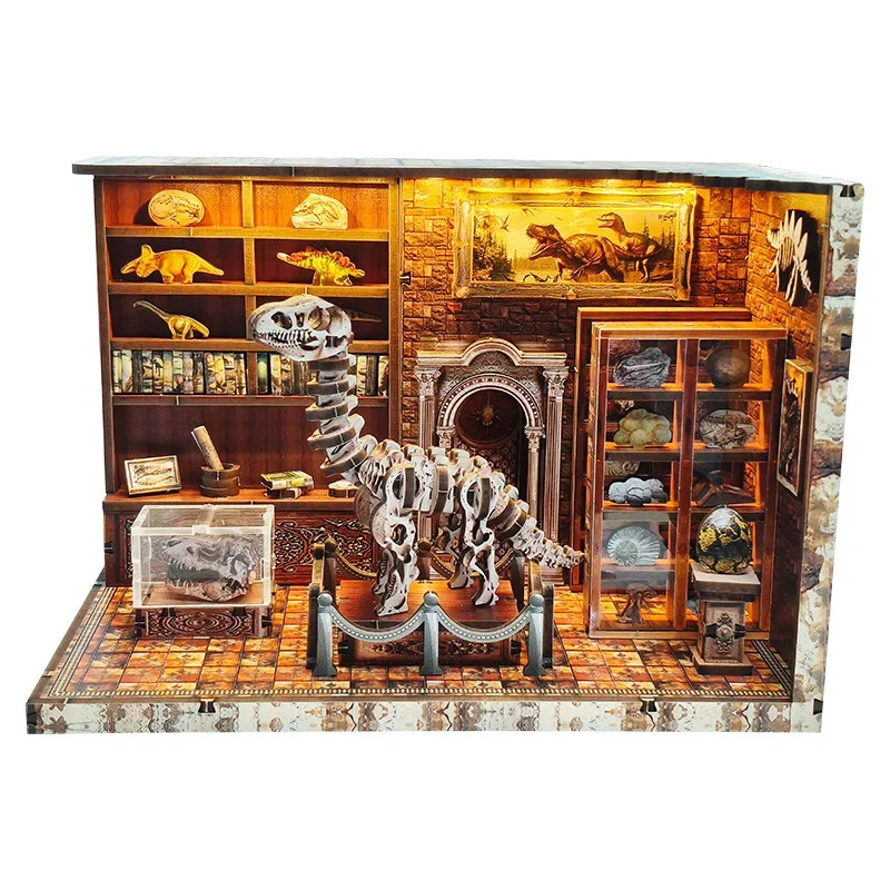 Miniature Building Kits Dinosaur Research Institute DIY Wooden Doll Houses With Furniture Casa Dollhouses for Friends Gifts