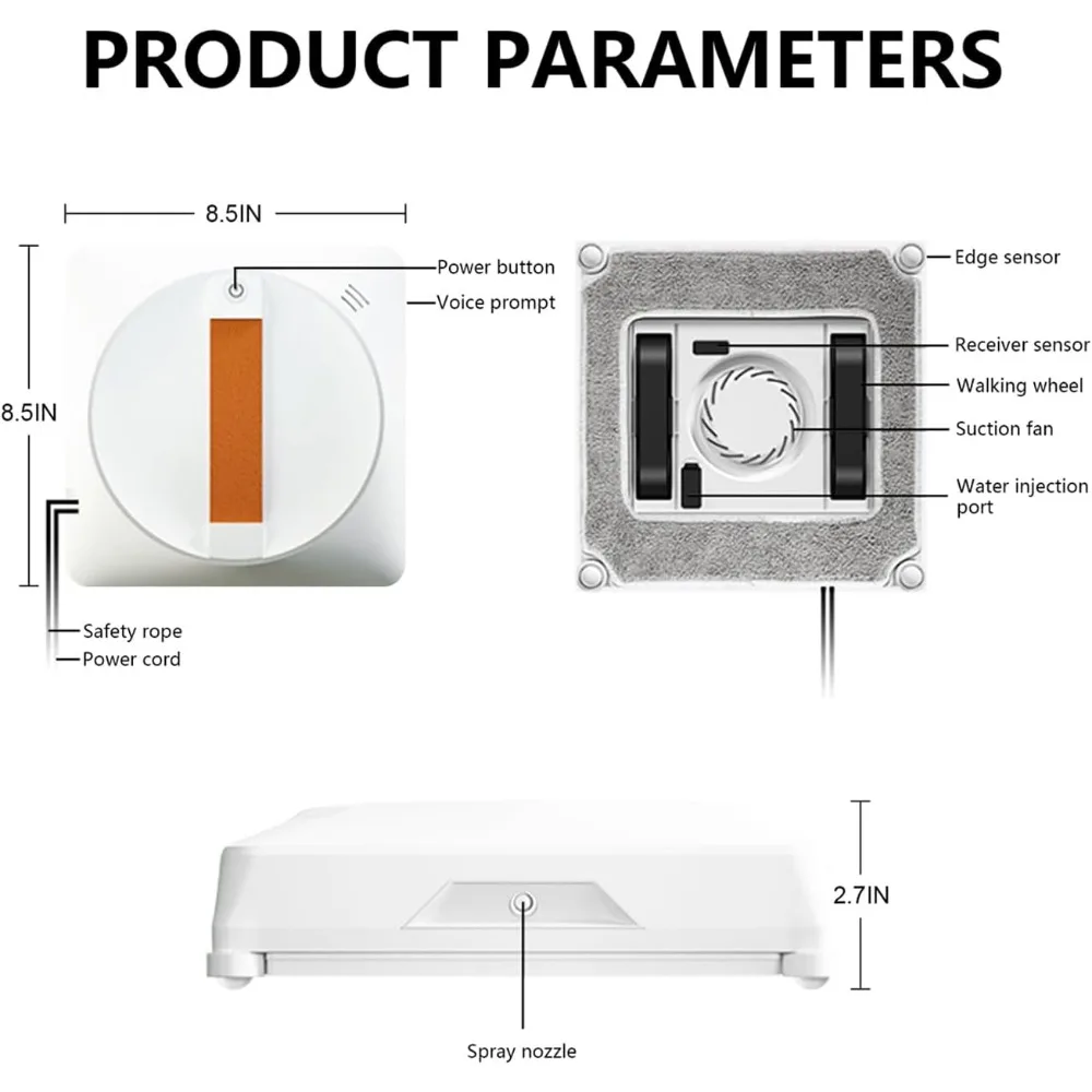 HAOYUNMA Robot de limpieza de ventanas inteligente, PULVERIZADOR DE AGUA Dual, Control remoto, alta potencia de succión, limpieza en húmedo/Seco, interior/Ou