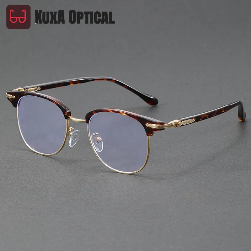 

KUXA Men Business Progressive Computer Prescription Glasses Retro Round Anti Blue Light Optical Myopia Photochromic Eyeglasses