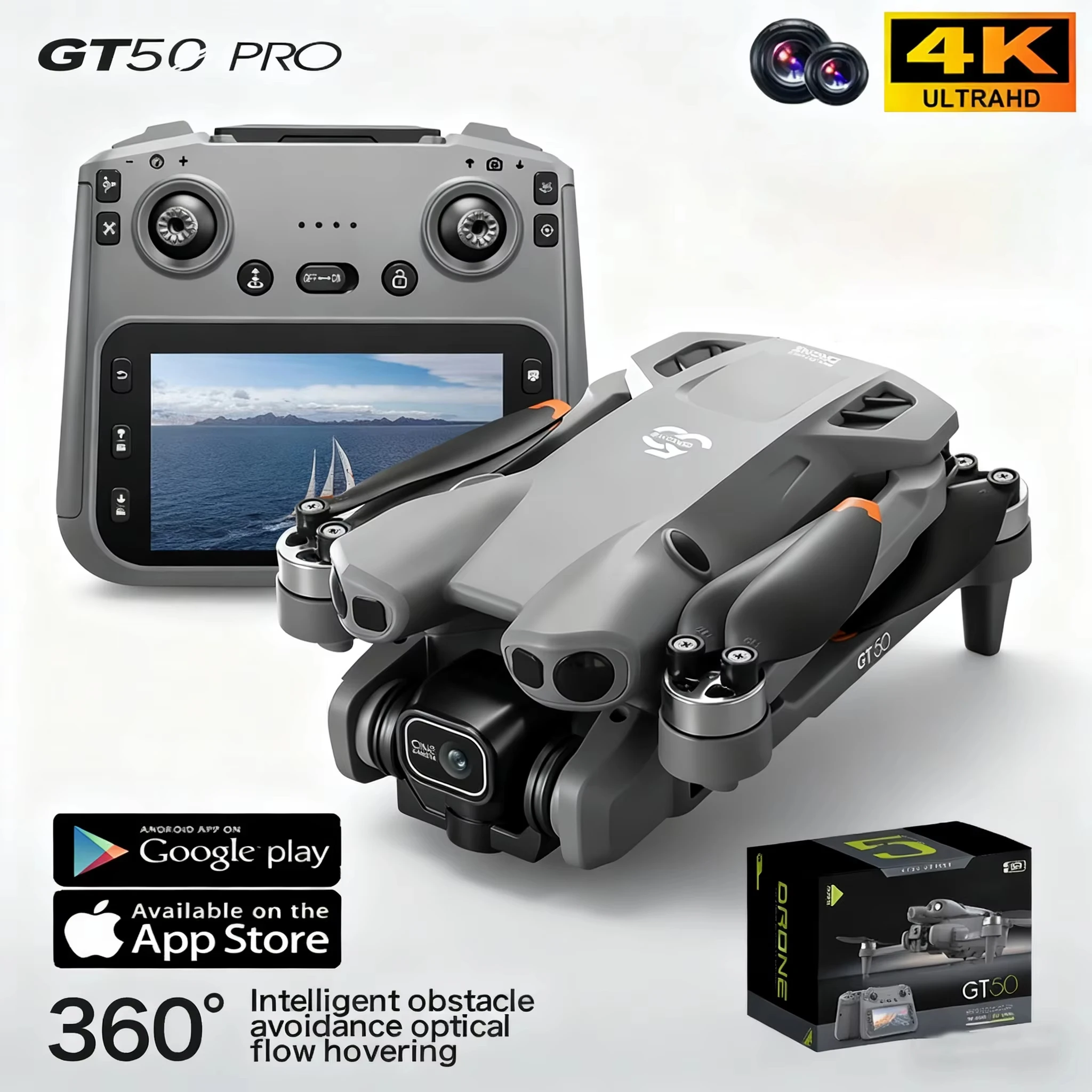 

2026 Новый Дрон GT50 Pro 4K с двойной камерой, 4,3-дюймовый экран, бесщеточный дрон, Wi-Fi, профессиональная аэрофотосъемка, радиоуправляемый квадрокоптер, БПЛА, игрушки