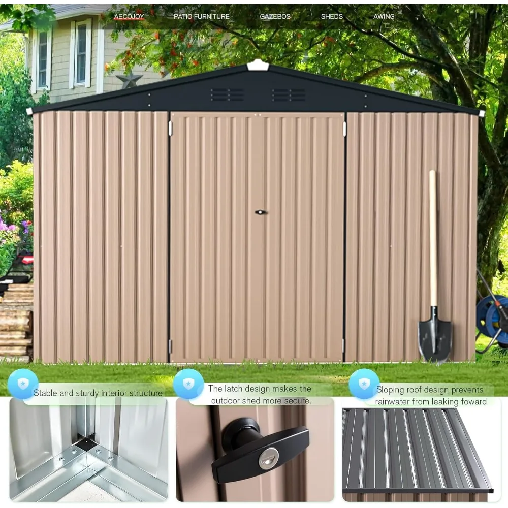 10'x10' Shed Outdoor Storage Shed, Large Metal Storage Sheds & Outdoor Clearance, Steel Backyard Shed with Lockable Doors