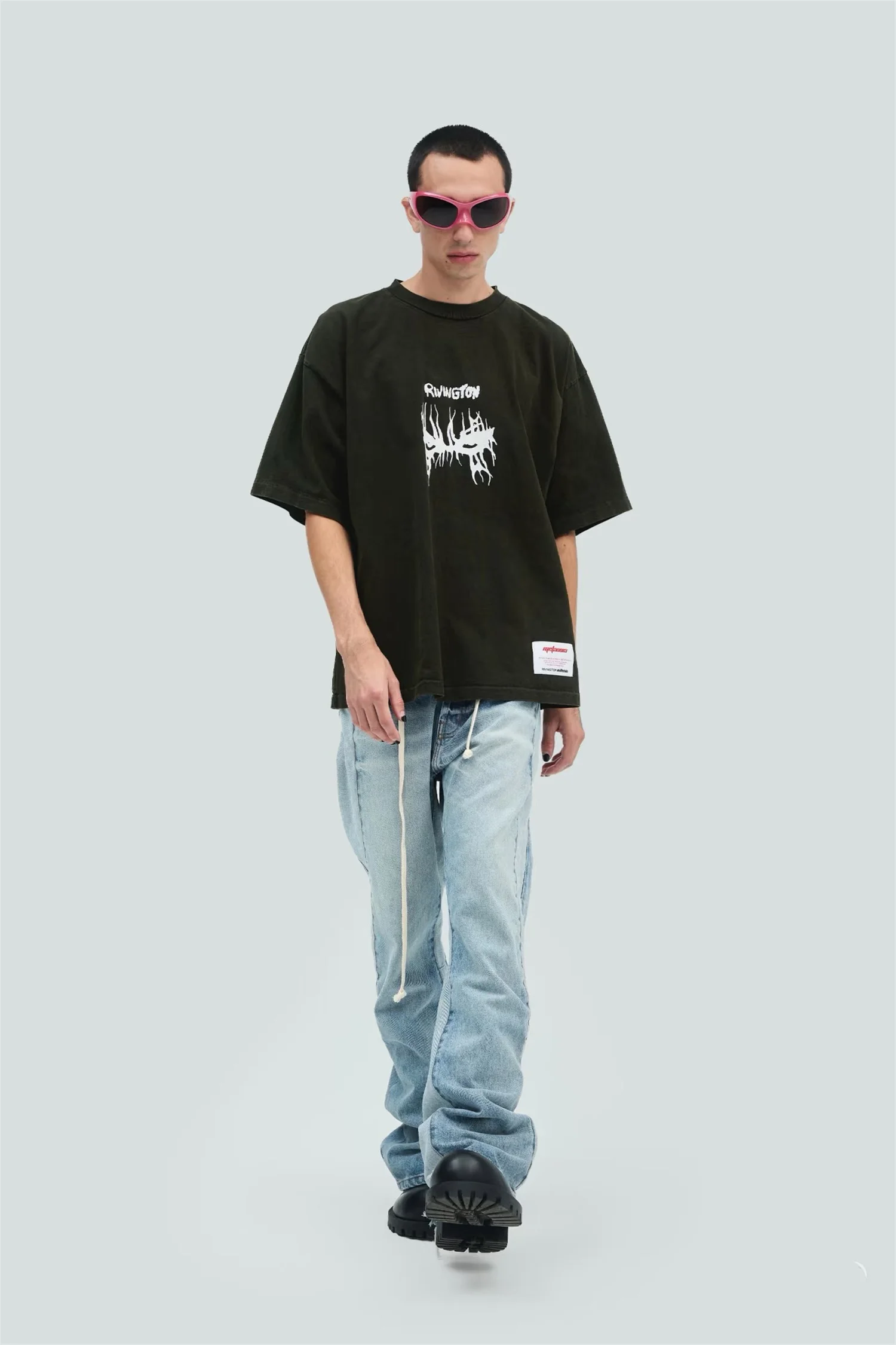 

FW25 R 123 Letter Print Vintage High-Street White Full Cotton Quality Oversized American Style Tops T-Shirt For Men