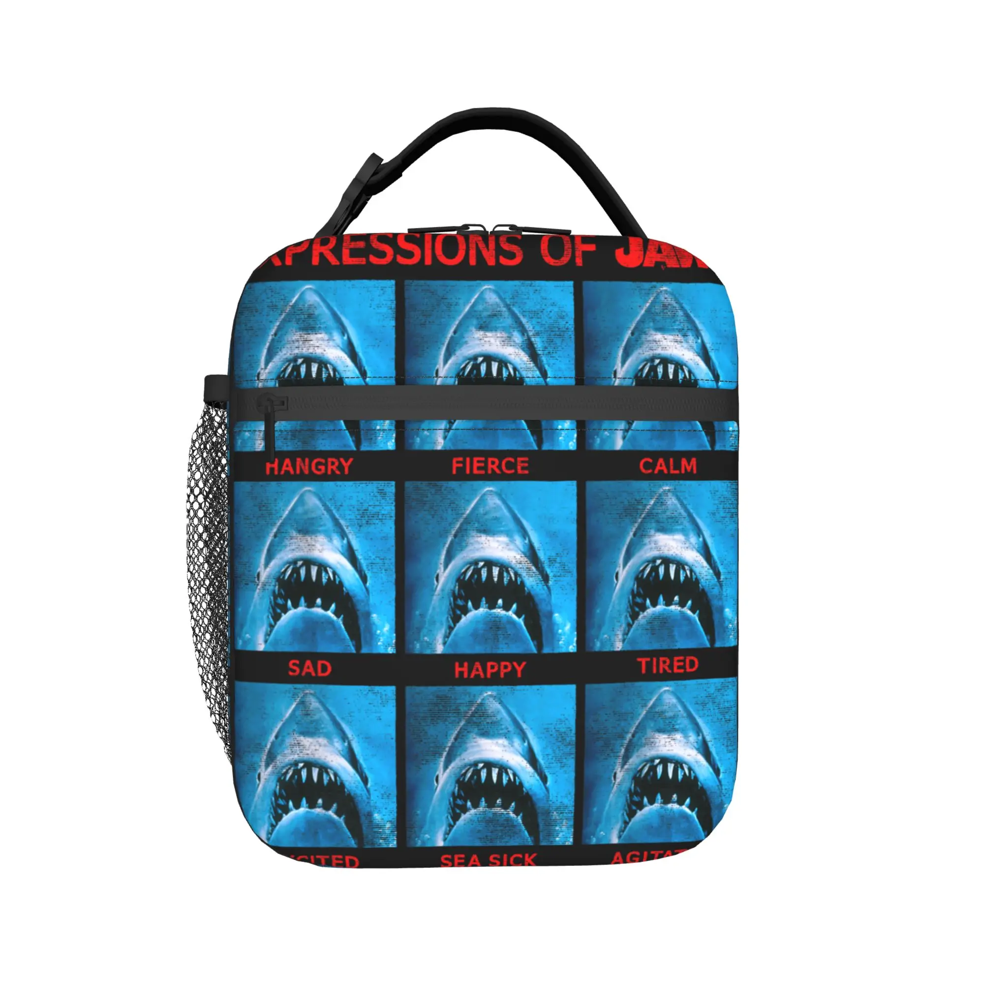 Jaws The Expressions Of Jaws Photo Grid Panel Lunch Bag Funny Lunch Box For Women Cooler Bag Oxford Thermal Tote Handbags