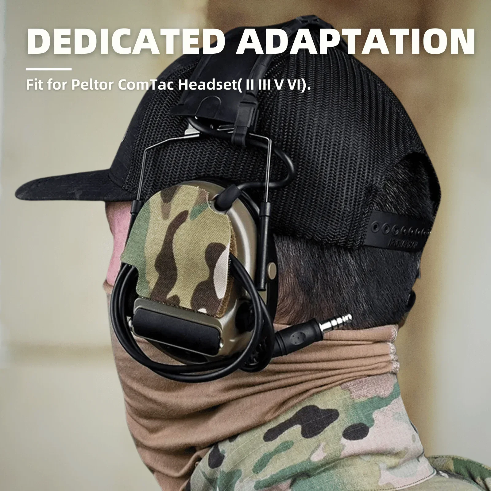 Headset Hook and Loop Fastener Compatible with Peltor ComTac(II/III/V/VI) for Versatile Attachment, Cable Storage and Camouflage