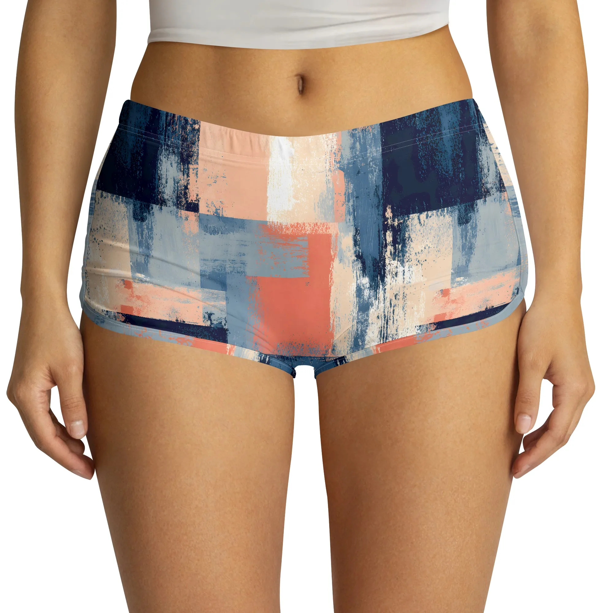 Abstract Brushstroke Print Shorts, Artistic Pattern Bottoms, Colorful Graphic Swimwear, Summer Beach Shorts, S-2XL
