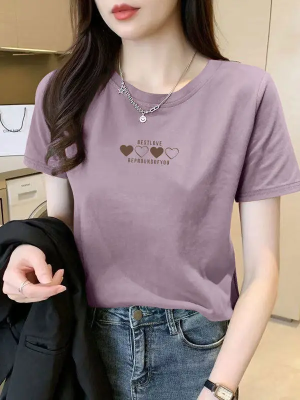 

Casual Cotton round Neck Short Sleeve T-Shirt Women's Summer Fashion Breathable Wear Resistant Mom Clothes Middle-aged Style