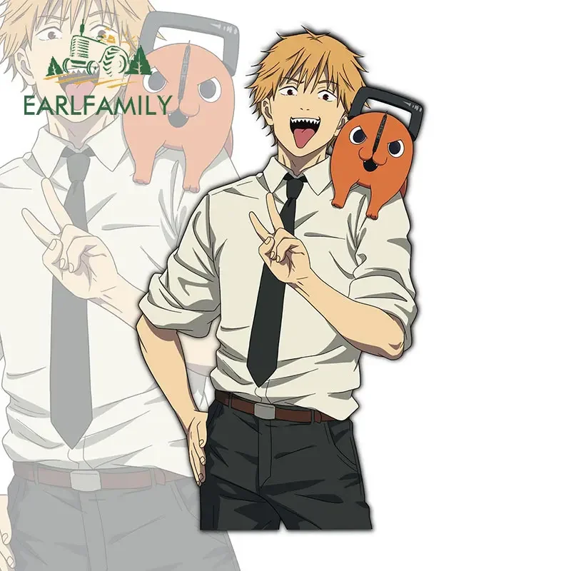 

EARLFAMILY 13cm x 7.5cm for Denji Cute Creative Car Stickers Motorcycle Anime Vinyl Car Accessories Decal Graffiti Scratch-Proof