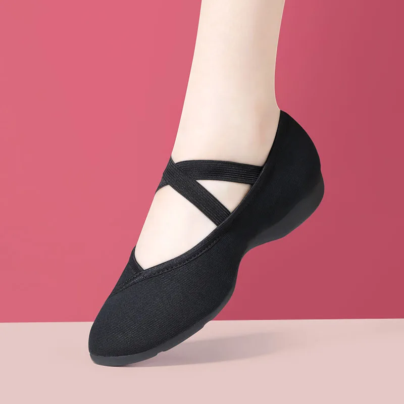 Zapatos de baile profesionales para mujer adulta, calzado de lona con lazo cruzado, tacón bajo, Jazz latino, entrenamiento en forma Social, venta al por mayor