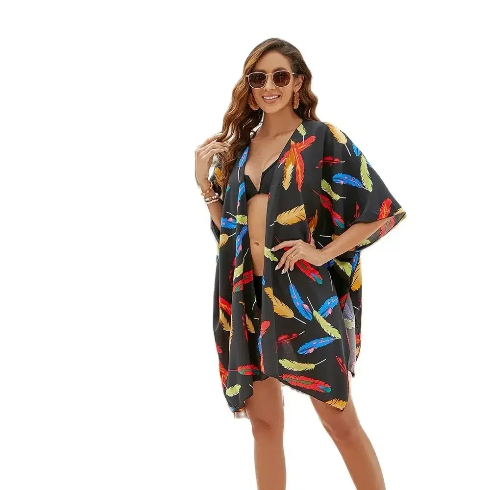 Hauts boho pour femmes, couverture ample, Cover-up pour la plage, Bikini, Kimono, Cardigan, maillot de bain, chemisier pour maillots de bain, vêtements de station, 2024