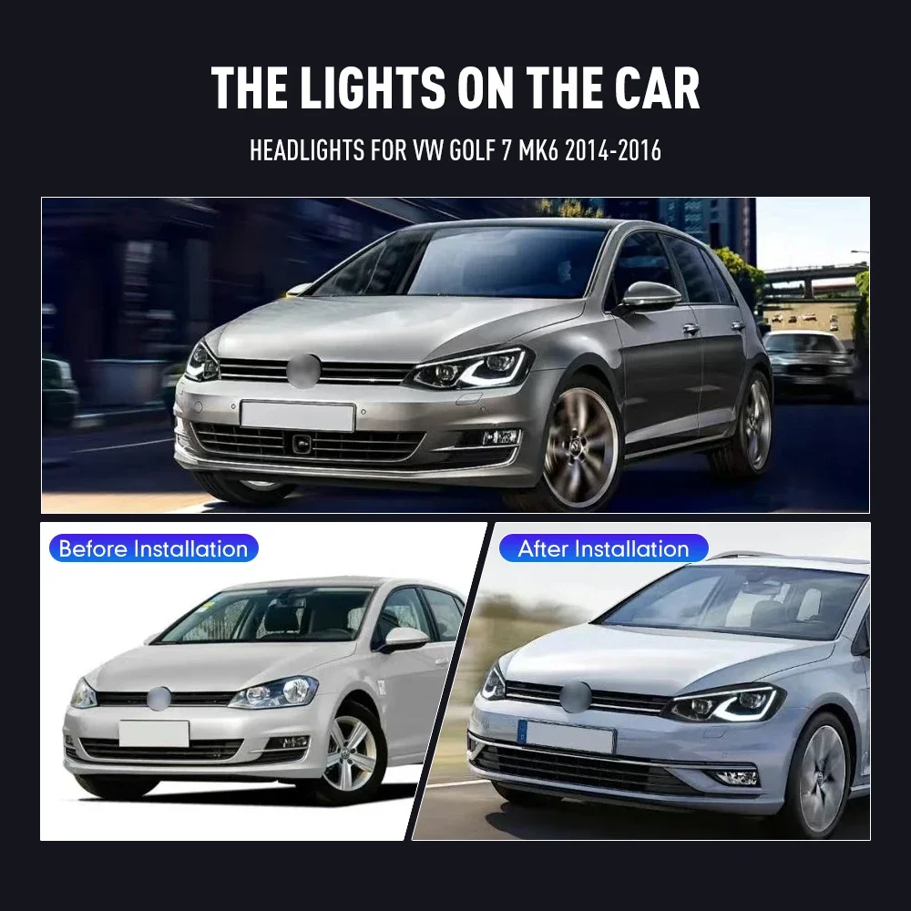 Pair Of LED Car Headlight Assembly For VW Golf 7 MK6 2014-2016 Front Head Lamp DRL Turning Signal Headlights Plug and Play