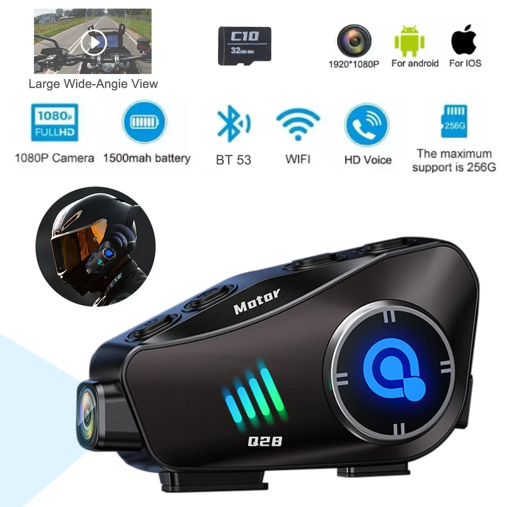 Wireless Camera 1080P HD Q28 Bluetooth Headset Motorcycle Helmet Super Wide-angle Lens IP66 Waterproof Wireless Camera WiFi