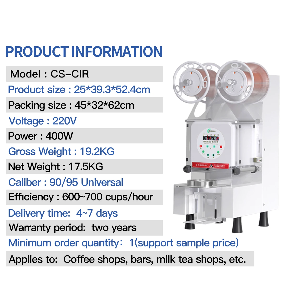 Commercial Bubble Tea Equipment: Bubble Tea Sealing Machine For 95/90 Mm Diameter Cups.