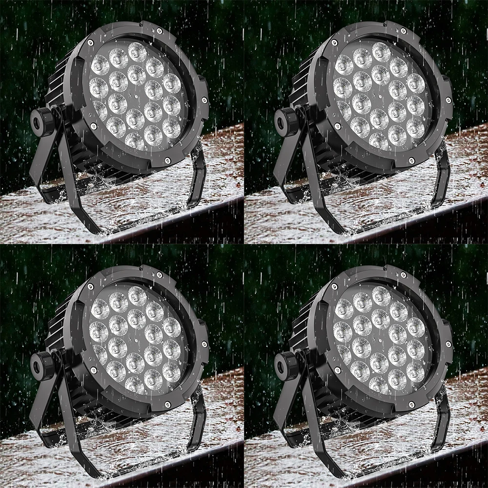 GEFENSIGEFENSI 4PCS 150W LED Par Light 18x10W RGBWA+UV Waterproof 6in1 18LED Fixture Beads Stage Light DMX512 DJ Light For Disco