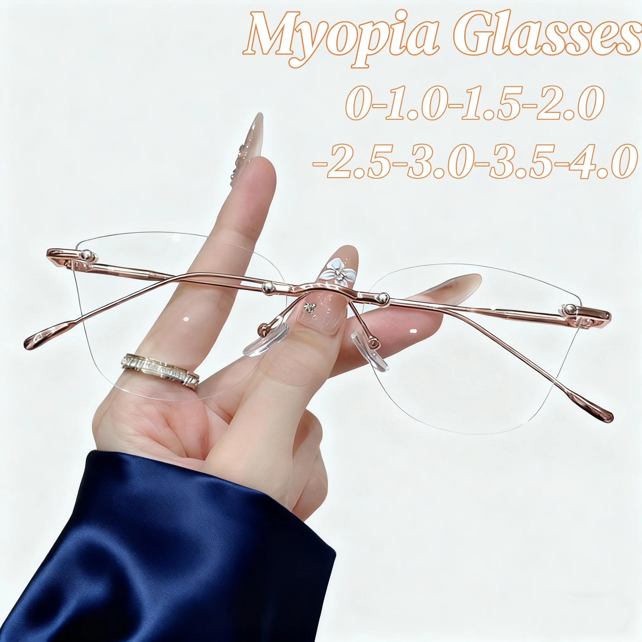 

New Vintage Frameless Cut Edge Myopia Glasses Women Men Fashion Anti Blue Light Short Sight Eyeglasses with Minus Sight Diopter